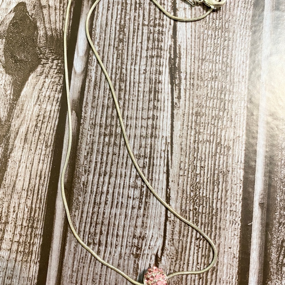 Pink Rhinestones Beaded Circle Sterling Necklace - Picture 6 of 7